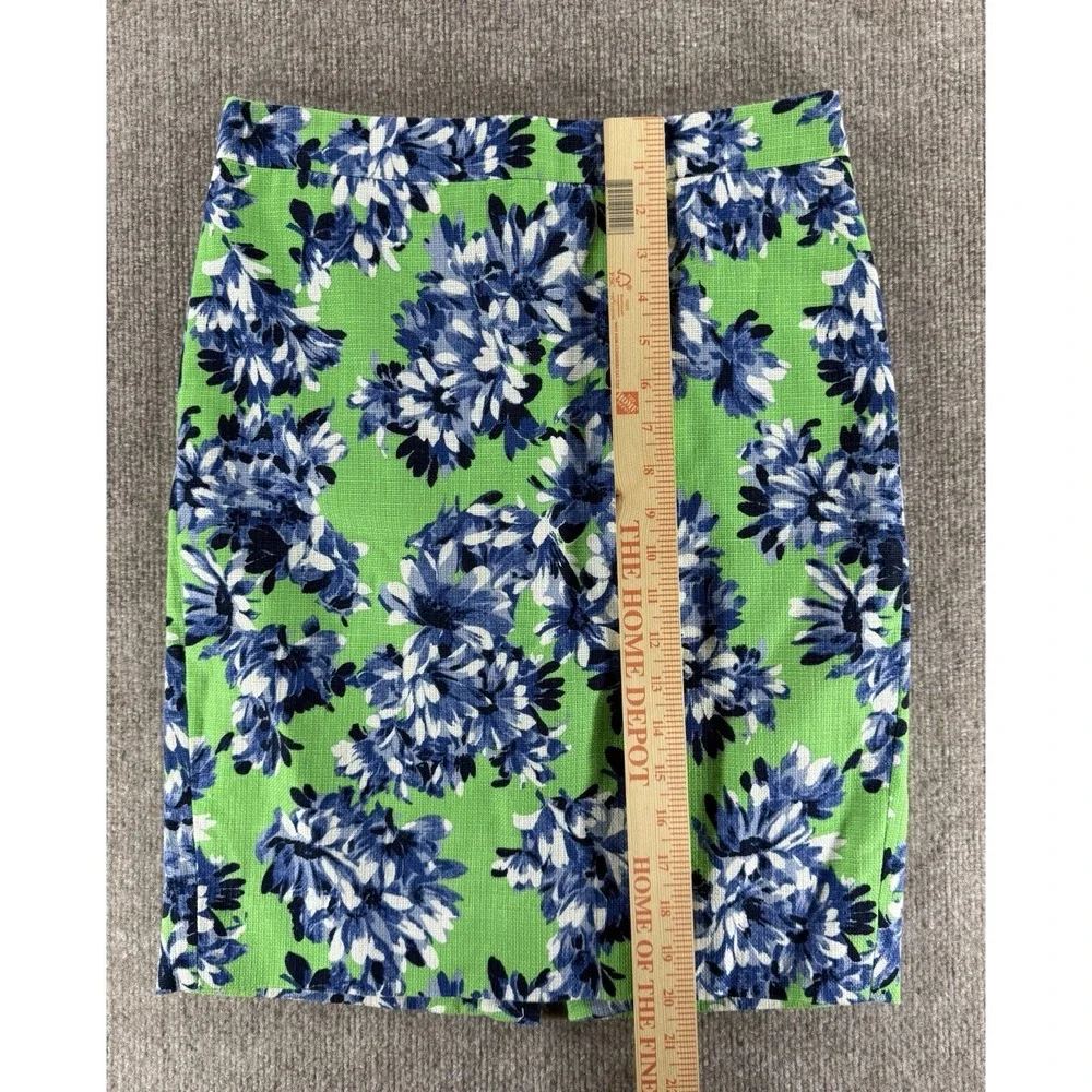 J.Crew The Pencil Skirt Womens Size 0 Green Blue Floral‎ Cotton Pencil Skirt